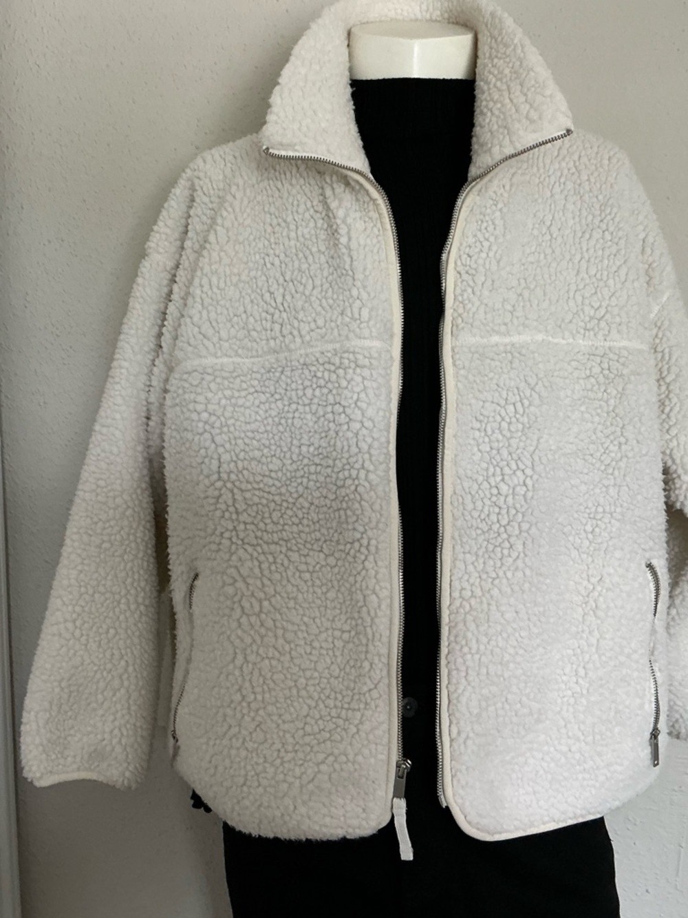 Men's Cream Sherpa Zip-Front Jacket